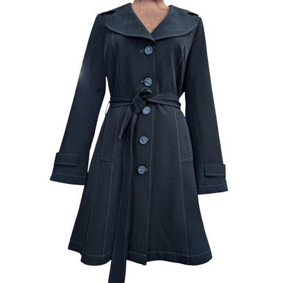 Wanko timeless trench black whitestich accent trench coat size s EUR size 36 - Picture 2 of 12
